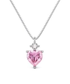 Silver Large Pink Heart Necklace