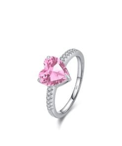 Silver Pink Heart Ring