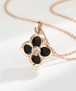 Rose Gold Black Leaf Necklace
