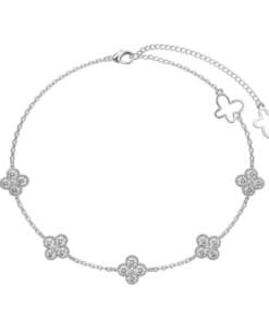 Five Silver Flowers Anklet-Bracelet