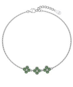 Silver Three Green Flowers Anklet-Bracelet