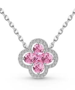 Silver Pink Shine Leaf Necklace